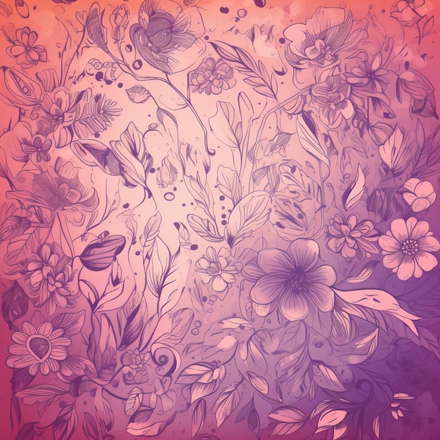 Foto há um desenho de um arranjo de flores em um fundo roxo generativo ai