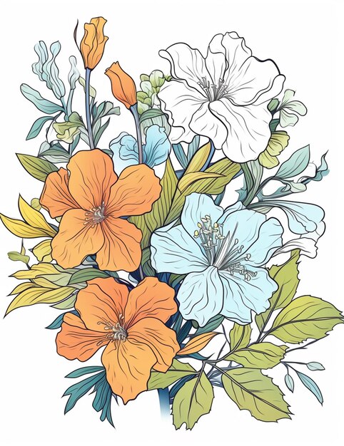 Foto há um desenho de um buquê de flores em um fundo branco ai generativo