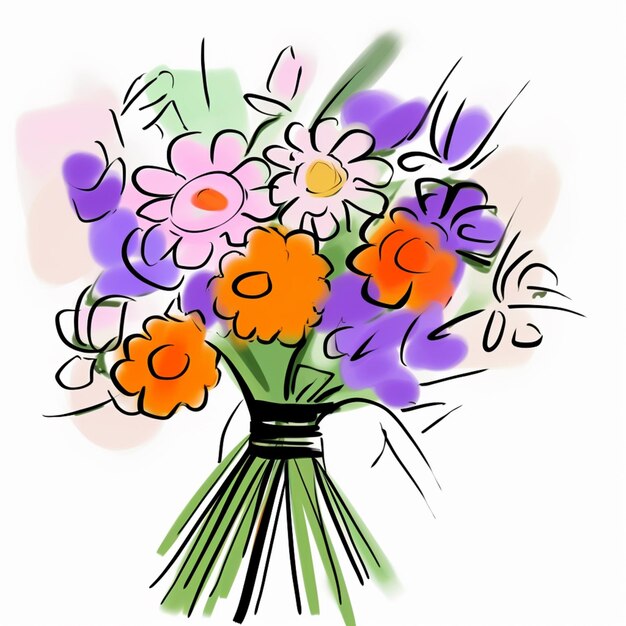 Foto há um desenho de um buquê de flores em um vaso generativo ai