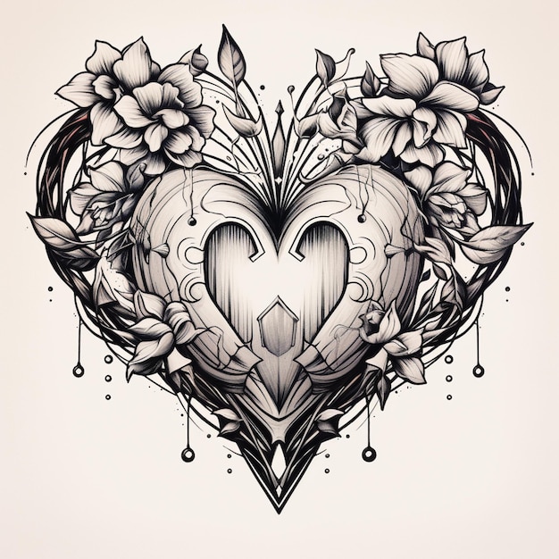 Há um desenho de um coração com flores e chaves generativo ai