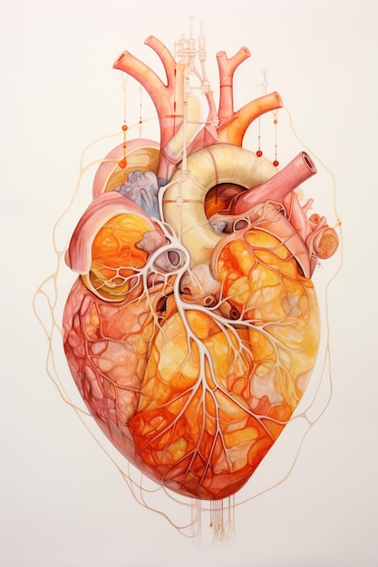 Há um desenho de um coração humano com muito sangue.