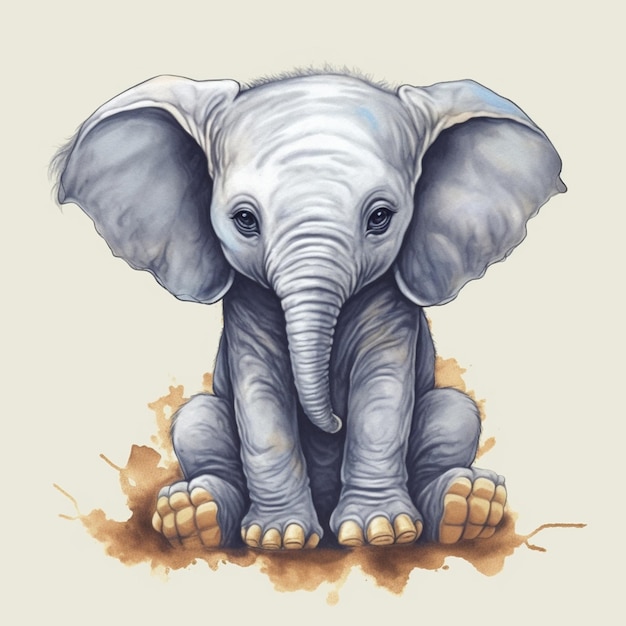Há um desenho de um elefante sentado com a tromba levantada ai generativo