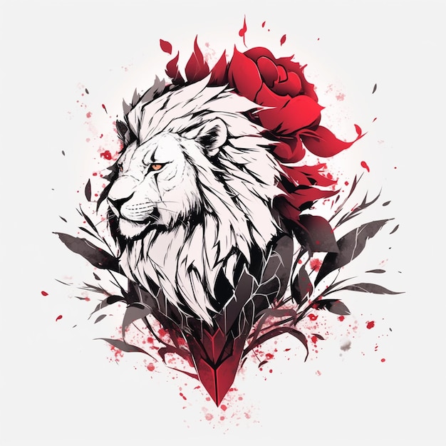 há um desenho de um leão com uma rosa generativa ai