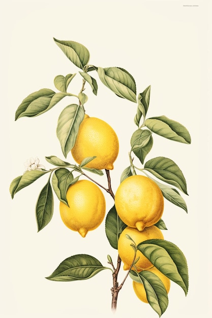 há um desenho de uma árvore de limão com frutas sobre ele generativo ai