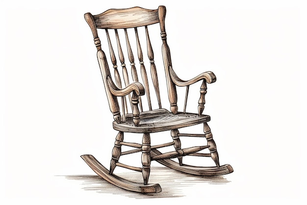 Foto há um desenho de uma cadeira de balanço em um fundo branco ai generativo
