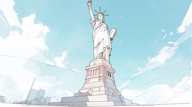Foto há um desenho de uma estátua da liberdade em um dia ensolarado generativo ai