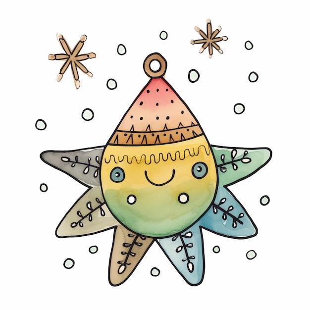 Há um desenho de uma estrela de Natal com um chapéu em generativo ai
