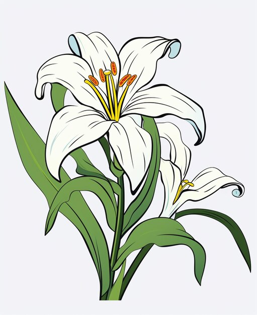 há um desenho de uma flor branca com folhas verdes generativa ai