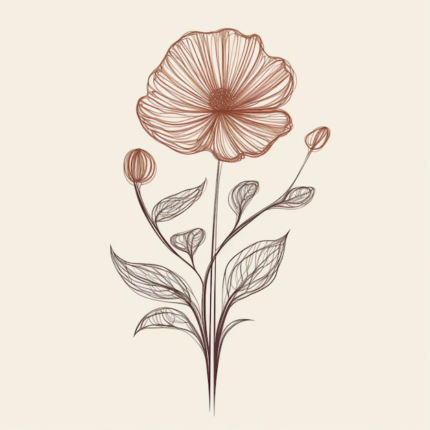 há um desenho de uma flor com folhas em um fundo branco generativo ai