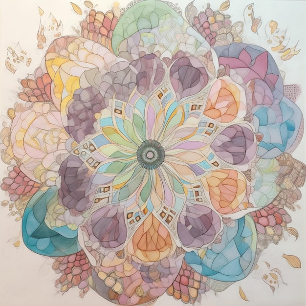 Há um desenho de uma flor com muitas cores generativas ai