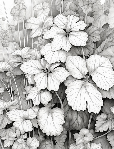 Há um desenho de uma planta com folhas e flores generativa ai