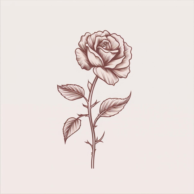 Há um desenho de uma rosa em um fundo branco generativo ai