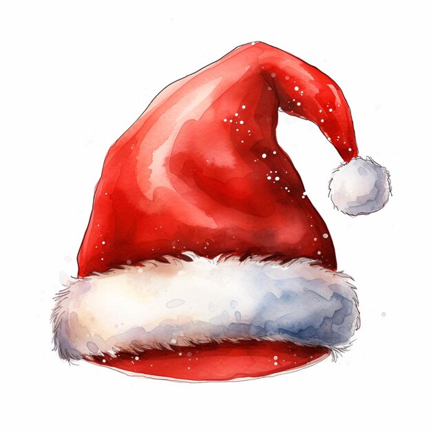 Há um desenho em aquarela de um chapéu de Papai Noel com uma pele branca generativa ai