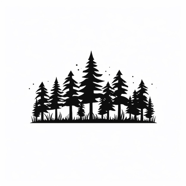 Há um desenho preto e branco de uma floresta com árvores generativas ai