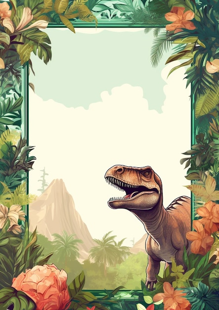 Há um dinossauro na selva com flores e plantas generativas ai