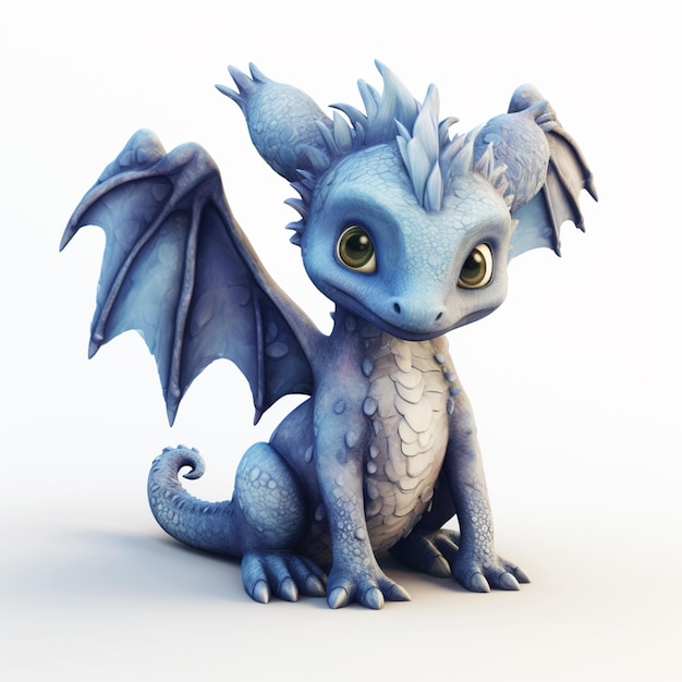 há um dragão azul sentado em uma superfície branca geradora de IA
