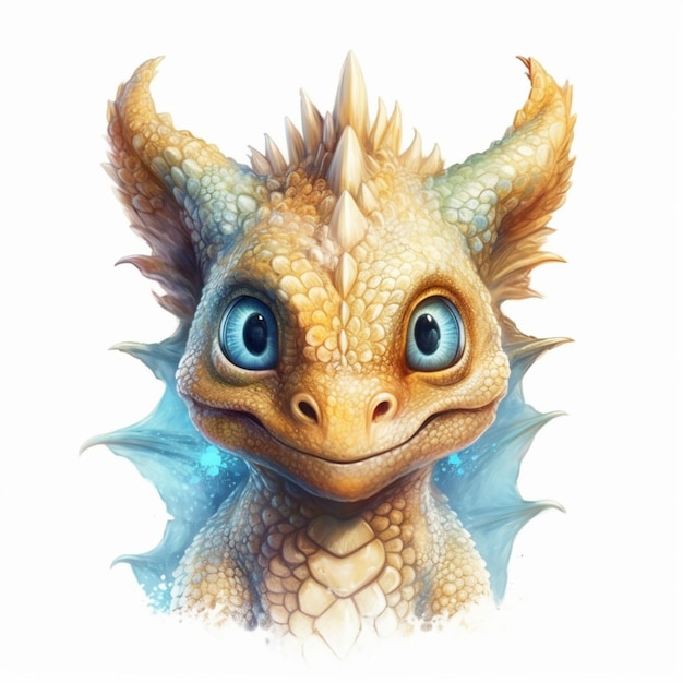 Há um dragão com olhos azuis e uma cabeça de dragão amarelo generativa ai