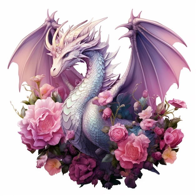 Há um dragão com uma coroa de flores nas costas generative ai