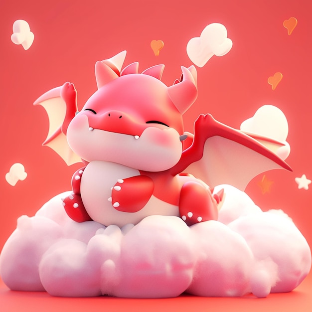 Há um dragão de desenho animado sentado em uma nuvem com corações generativos ai
