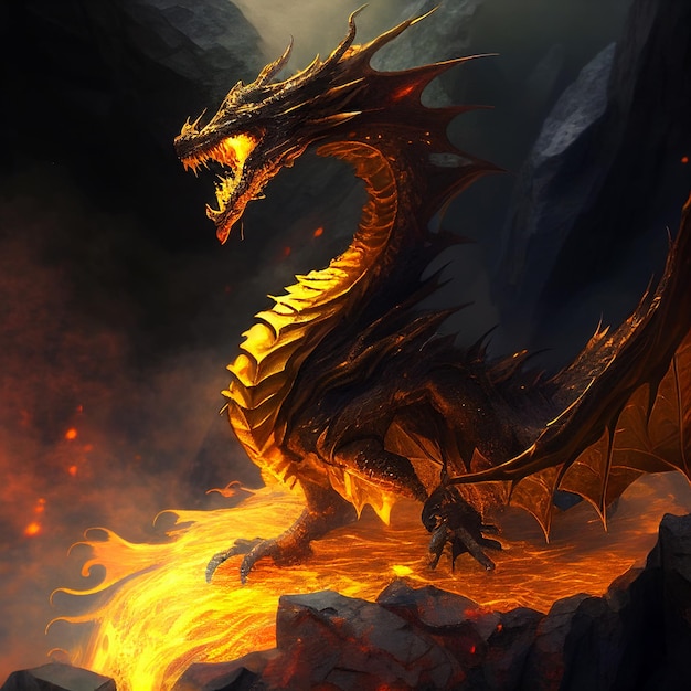 Há um dragão que está pegando fogo nas montanhas generativas ai
