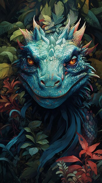 Há um dragão que está sentado nos arbustos generativo ai