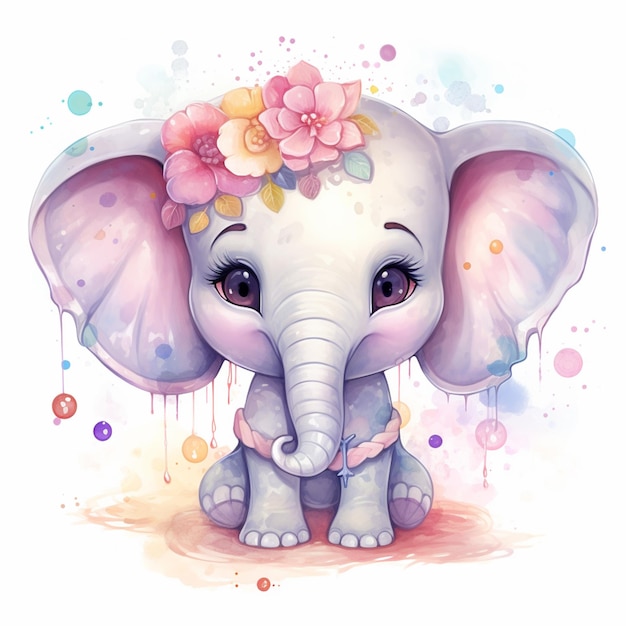 há um elefante bonito com uma coroa de flores na cabeça generativo ai
