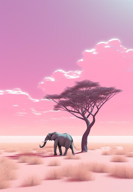 Foto há um elefante parado debaixo de uma árvore no deserto generativ ai