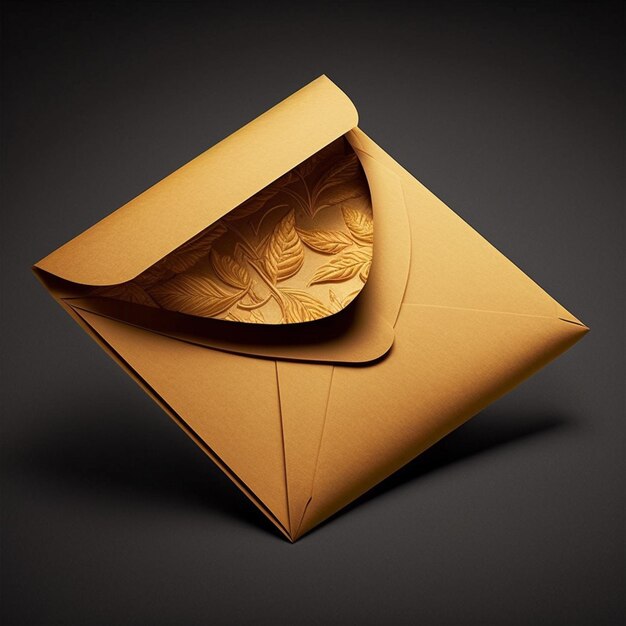 Foto há um envelope marrom com um desenho dourado nele generativo ai