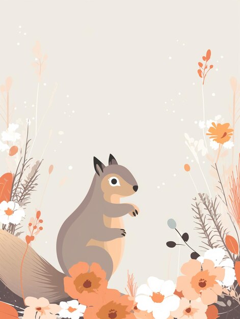 Foto há um esquilo que está sentado em um galho florido generativo ai