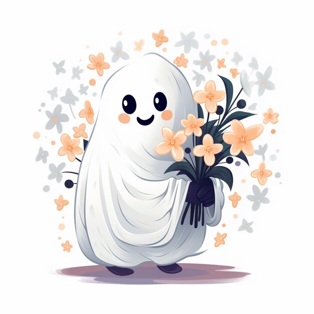 Há um fantasma segurando um buquê de flores em suas mãos generativo ai