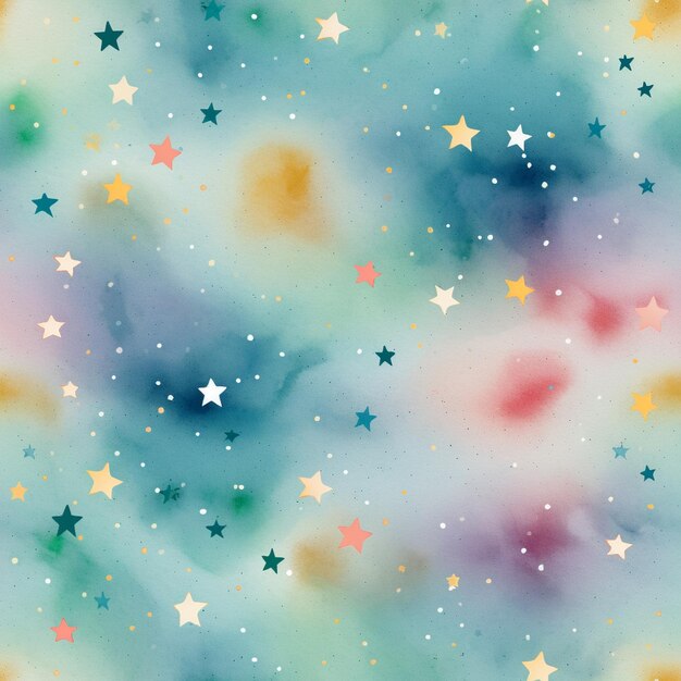 Foto há um fundo colorido com estrelas e nuvens generativo ai