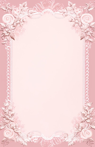 Foto há um fundo rosa com uma borda branca e flores generativas ai