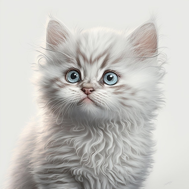 Há um gatinho branco com olhos azuis sentado em uma mesa generativa ai