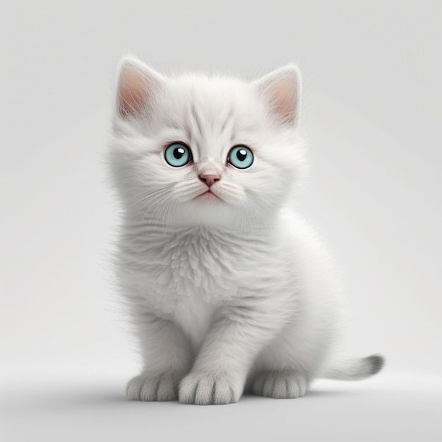 Há um gatinho branco com olhos azuis sentado em uma superfície branca generativa ai