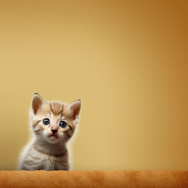 há um gatinho sentado em um sofá olhando para a câmera ai generativa