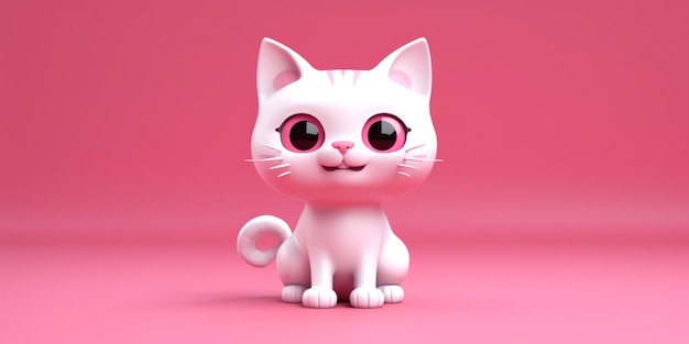 Há um gato branco com olhos cor-de-rosa sentado em uma superfície rosa generativa ai