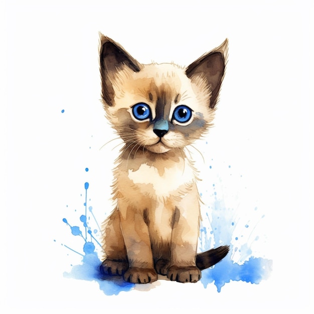 Há um gato com olhos azuis sentado em uma superfície branca generativa ai