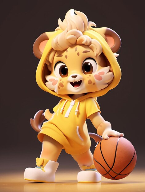 Um gato de desenho animado com uma bola de basquete na camisa está jogando  basquete.