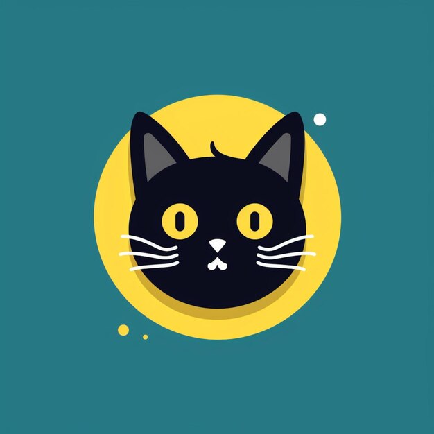 Há um gato preto com olhos amarelos e um círculo amarelo generativo ai
