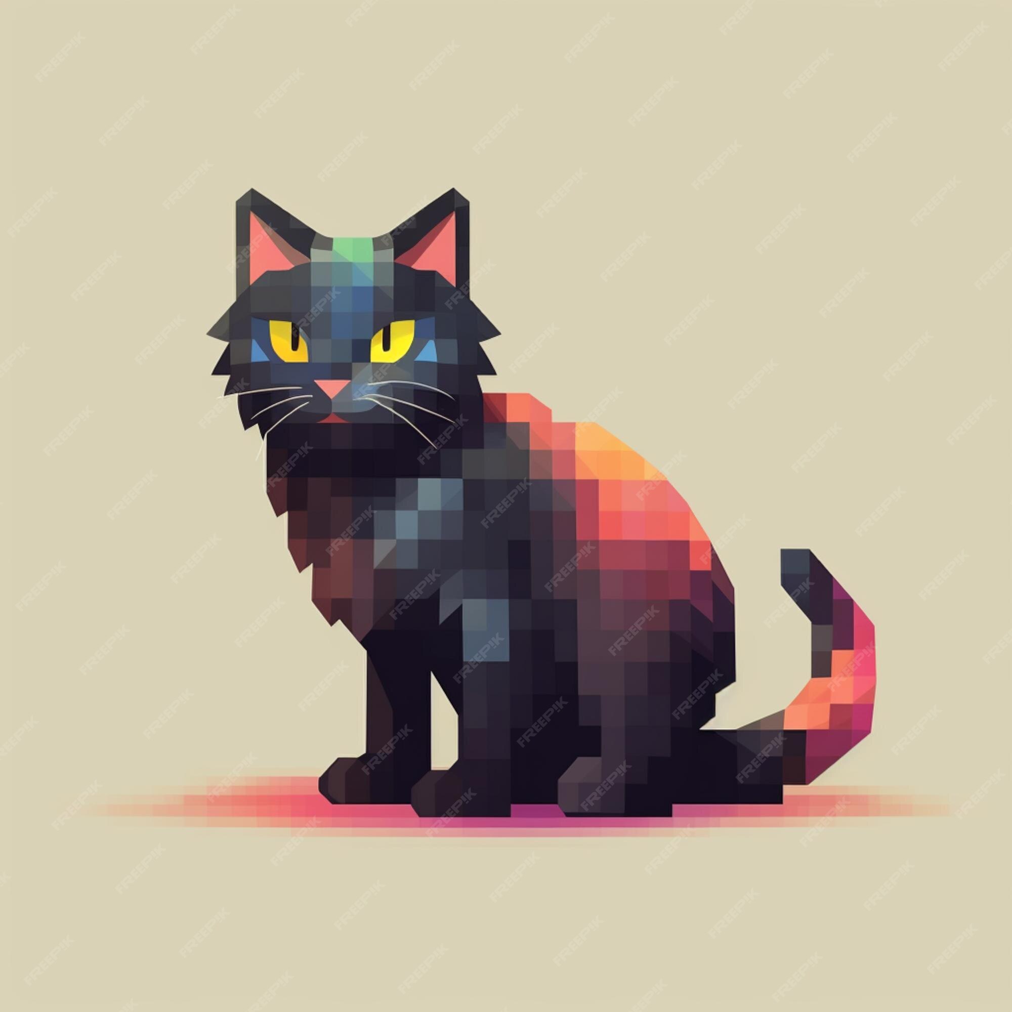 Gato pixel sentado no chão com um olho verde generativo ai