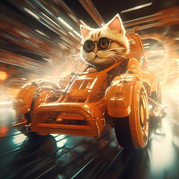 Foto há um gato que está montando uma motocicleta com um carro lateral generativo ai