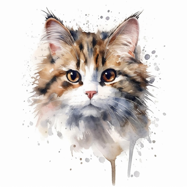 há um gato que está sentado em um bastão com tinta aquarela generativa ai