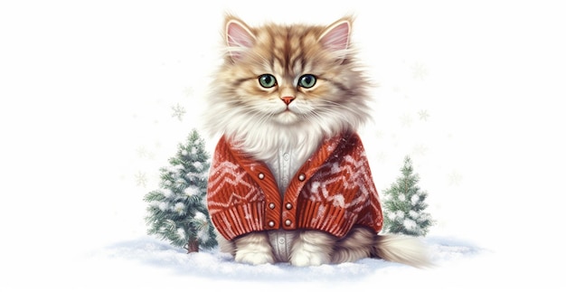 há um gato vestindo um suéter sentado na neve generativa ai