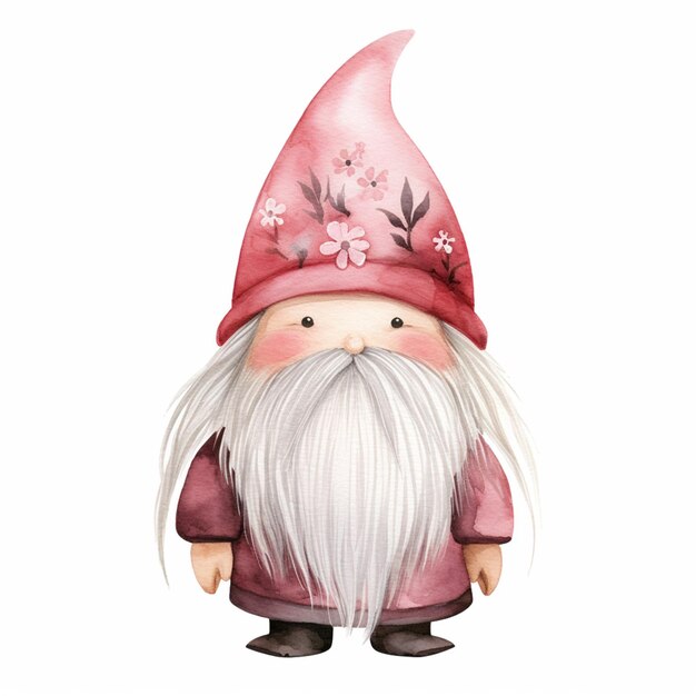 há um gnomo com um chapéu rosa e uma barba branca generativa ai