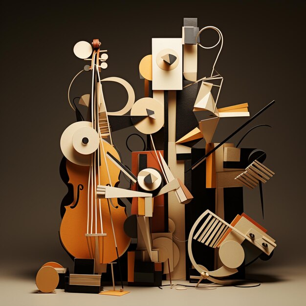 Há um grande grupo de instrumentos musicais que estão em exposição.