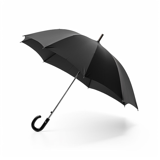 há um guarda-chuva preto com uma alça preta em um fundo branco ai generativo