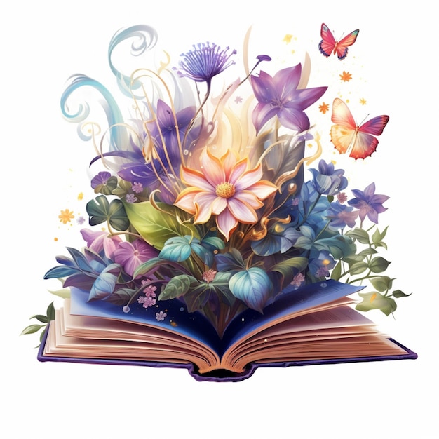 Há um livro com um ramo de flores nele generativo ai