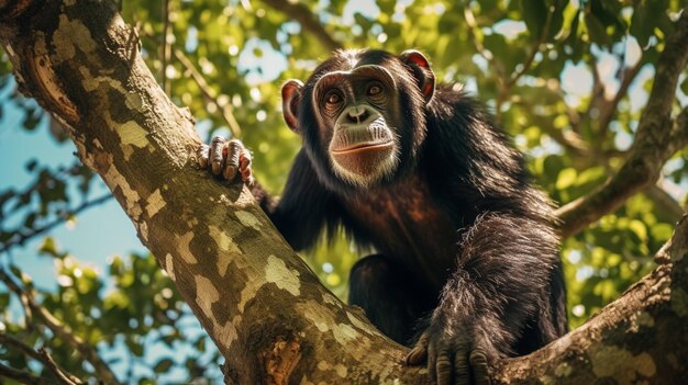 Foto há um macaco que está sentado numa árvore.