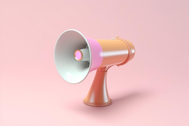 Há um megafone metálico e rosa em uma superfície rosa generativa ai