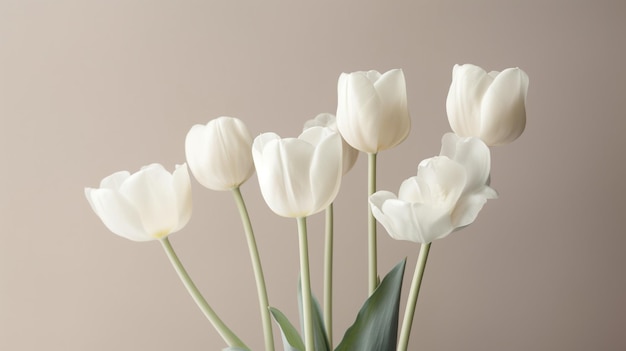 há um monte de tulipas brancas em um vaso em uma mesa generativa ai